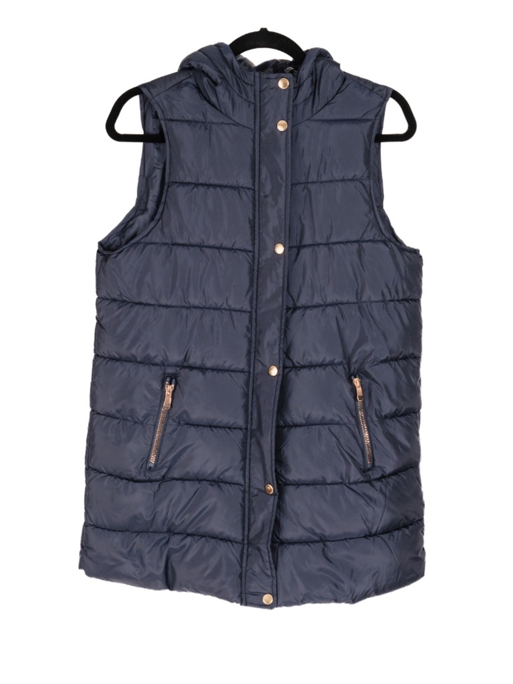CISONO hooded puffer vest in M with copper zipper and snaps.